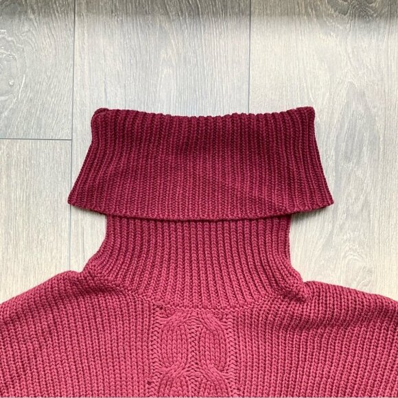 Free People One Teaspoon Women’s Turtleneck Sweater Chunky Cable Knit Burgundy - Picture 11 of 16